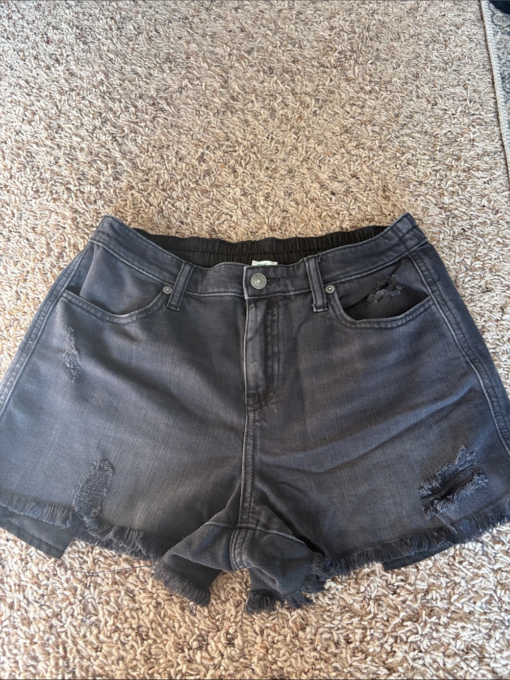 aerie Black Distressed Denim Jean Shorts